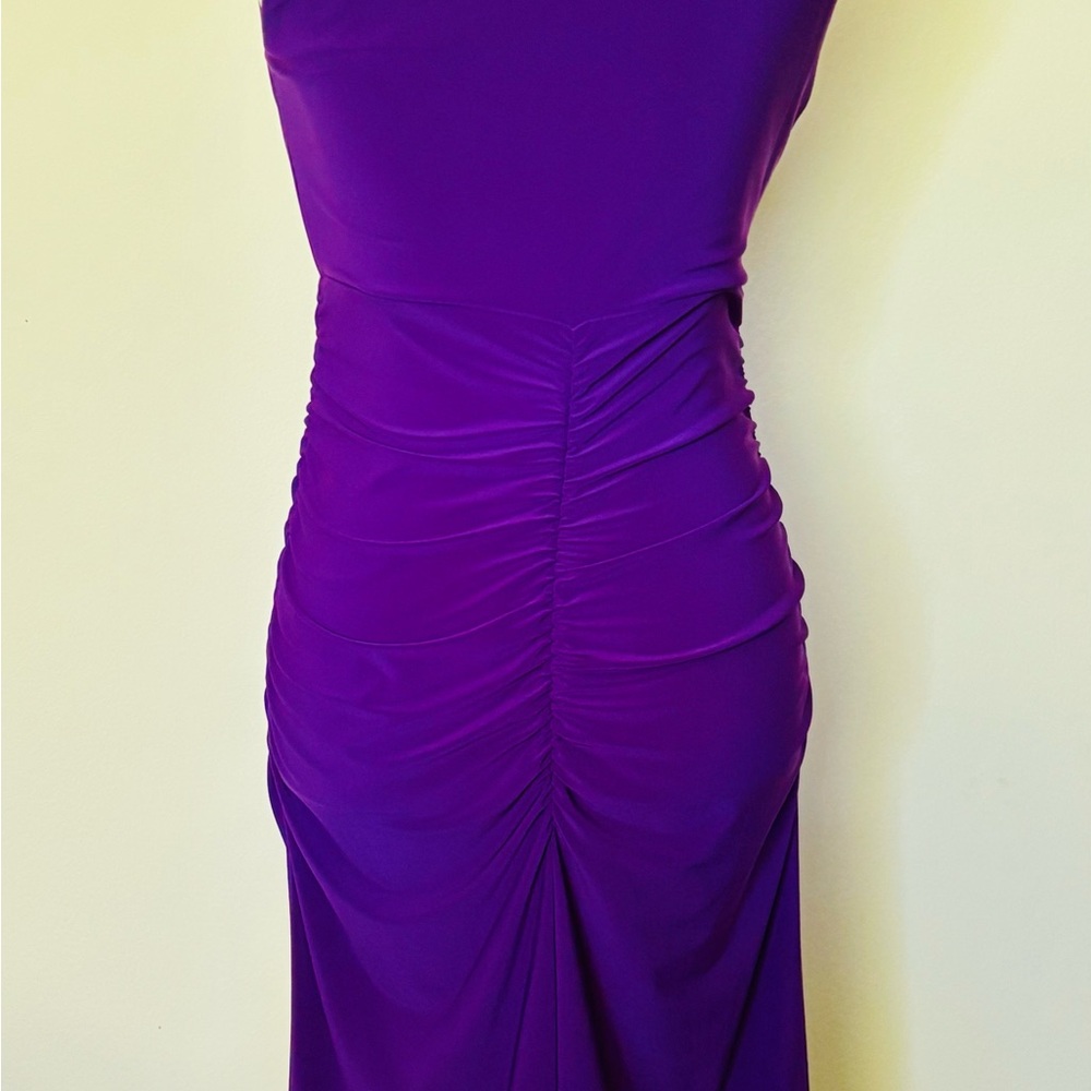 Tiana B. Size S Stretchy Purple Sleeveless Midi Cowl Neck Dress w Ruching - Picture 6 of 9